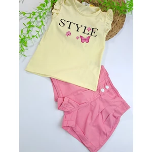 Bonboner Kids Kız Çocuk Şort Tişort Ikili Takım Style Kelebek Baskılı Keten Şort