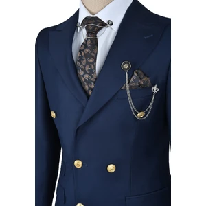 Metal Düğmeli Cep Detaylı Slim Fit Kruvaze 2li Takım Elbise 2300325