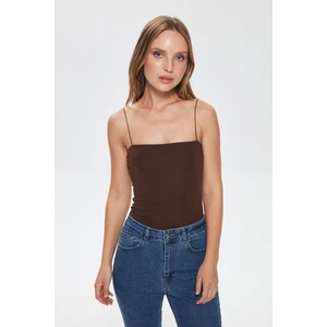 Ince Askılı Bodysuit Koyu Kahve
