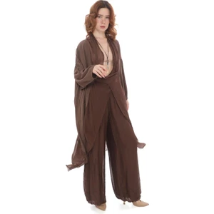 Italyan Ipek Detaylı Oversize Kap Bluz- Wes Pantolon Takım