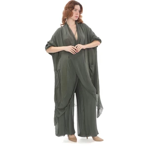 Bohem Stil Italyan Ipek Oversize Kap BluzWes Pantolon Takım