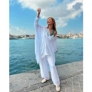 Bohem Stil Italyan Ipek Oversize Kap BluzWes Pantolon Takım