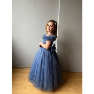 Taha Kids Fırfırlı Çocuk Abiye Indigo Mavi