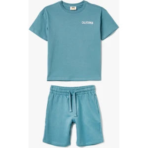 2'li Basic Tişört Şort Seti Baskı Detaylı