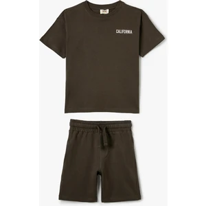 2'li Basic Tişört Şort Seti Baskı Detaylı