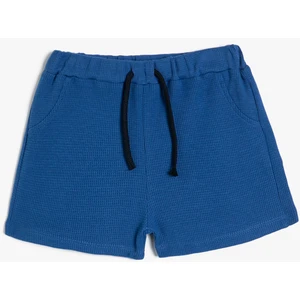 Basic Şort Beli Bağlamalı Cepli Dokulu Pamuklu