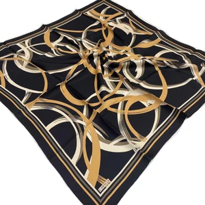 Siyah Haki Halka Desen Tivil Ipek Eşarp 29020-32