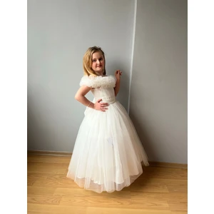 Taha Kids Fırfırlı Prenses Kız Çocuk Abiye Beyaz