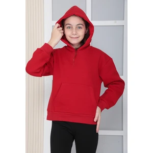 Kız Çocuk Kırmızı Kapüşonlu Sweatshirt S302Kırm