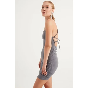 Antrasit Pliseli Kisa Elbise