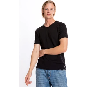 Erkek Siyah %100 Pamuk V Yaka Ribana Standart Fit Reglan Kol Tişört  S-202