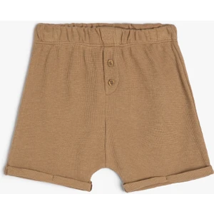 Basic Şort Dokulu Cepli Beli Lastikli Pamuklu