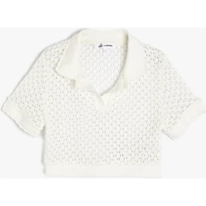 Polo Yaka Kroşe Tişört Crop Kısa Kollu Slim Fit