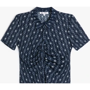 Drapeli Dokulu Gömlek Desenli Slim Fit Uzun Kollu
