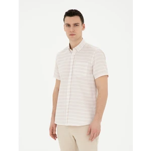 Pierre Cardin Erkek Bej Regular Fit Kısa Kollu Gömlek 50289412-VR011
