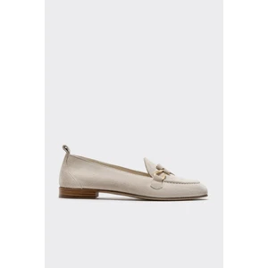 Bej Deri Kadın Loafer