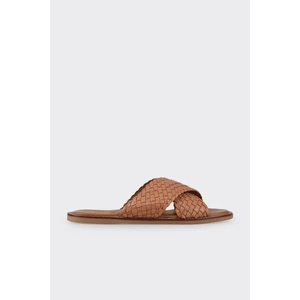 Taba Deri Kadın Düz Terlik