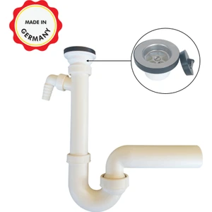 Koku Önleyici Lavabo ve Evye Sifonu 100/1, 1 1/2'' Ölçüsünde Paslanmaz Delikli Süzgeçli, Çamaşır Bulaşık Makinesi Gideri Bağlanabilir, Mafsallı 50'lik Çıkış Borulu