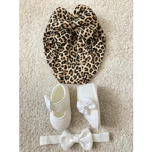 Masal Baby Kız Bebek Fistolu Bandanalı Bebek Patiği & Leoparlı Bebek Bone