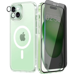 iPhone 15 Magsafe Şeffaf Kılıf + Hayalet Ekran Koruyucu + Kamera Lens Koruyucu 3'lü Set (yeşil)