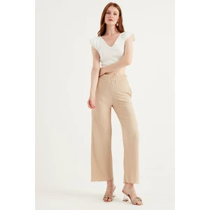 Bej Rengi Desenli Pantalon