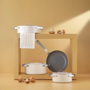 Moonlight Seramik Tencere Seti 7 Parça-Krem