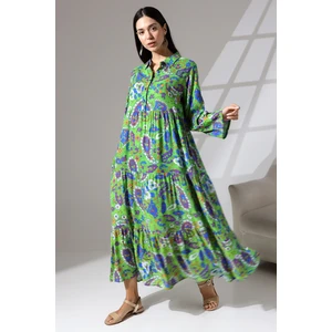 Uzun Kol Düğmeli Viskon Elbise 2694