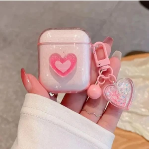 Airpods 2.nesil Uyumlu Simli Pembe Kalp Tasarımlı Love Kılıf