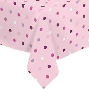 Elyaf Astarlı Pvc Masa Örtüsü 100 x 140 cm  Silinebilir Sıvı Geçirmez Leke Tutmaz Pembe Puantiye