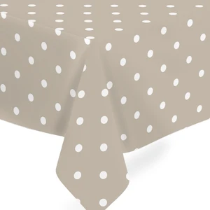 Elyaf Astarlı Pvc Masa Örtüsü 100 x 140 cm  Silinebilir Sıvı Geçirmez Leke Tutmaz Bej Puantiye