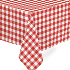 Elyaf Astarlı Pvc Masa Örtüsü 140 x 140 cm  Silinebilir Sıvı Geçirmez Leke Tutmaz Kırmızı Ekose