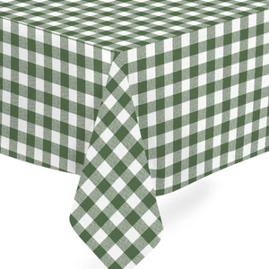Elyaf Astarlı Pvc Masa Örtüsü 140 x 140 cm  Silinebilir Sıvı Geçirmez Leke Tutmaz Yeşil Ekose