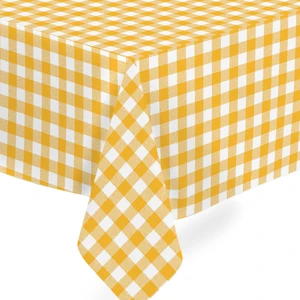 Elyaf Astarlı Pvc Masa Örtüsü 100 x 140 cm  Silinebilir Sıvı Geçirmez Leke Tutmaz Sarı Ekose