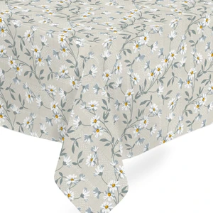 Elyaf Astarlı Pvc Masa Örtüsü 100 x 140 cm  Silinebilir Sıvı Geçirmez Leke Tutmaz Çiçek Papatya