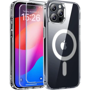 iPhone 15 Pro Magsafe Şeffaf Kılıf + 2 Adet Temperli Cam Ekran Koruyucu