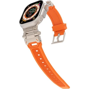 Apple Watch 45 mm Uyumlu Metal Aksamlı Silikon Kordon