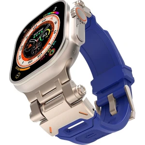 Apple Watch Ultra 49 mm Uyumlu Metal Aksamlı Silikon Kordon