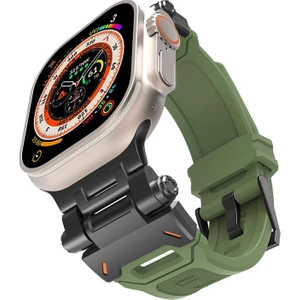 Apple Watch Ultra 49 mm Uyumlu Metal Aksamlı Silikon Kordon