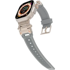 Apple Watch 7 8 9 45 mm Uyumlu Metal Aksamlı Silikon Kordon Premium Kayış