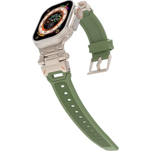 Apple Watch 45 mm Uyumlu Metal Aksamlı Silikon Kordon