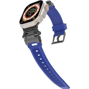 Apple Watch 45 mm Uyumlu Metal Aksamlı Silikon Kordon