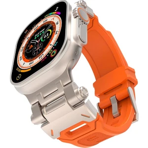 Apple Watch Ultra 49 mm Uyumlu Metal Aksamlı Silikon Kordon