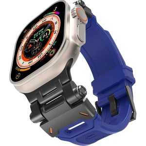 Apple Watch Ultra 49 mm Uyumlu Metal Aksamlı Silikon Kordon