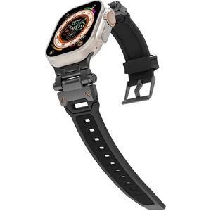 Apple Watch 45 mm Uyumlu Metal Aksamlı Silikon Kordon