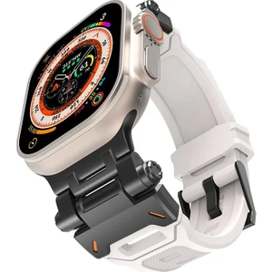 Apple Watch Ultra / Ultra 2 49 mm Uyumlu Metal Aksamlı Silikon Kordon Premium Kayış