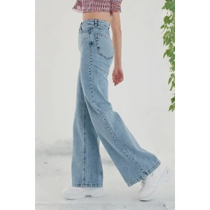Incim Kadın Açık Mavi Kar Yıkama Yüksek Bel Denim Jean Kadın Bol Paça Kot Pantolon