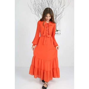 Wild Flower Kız Çocuk Şifon Kumaş Düz Renk Tam Boy Rahat Şık Elbise