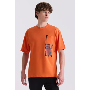 Oranj Over Size Yazı Baskılı Bisiklet Yaka T-Shirt