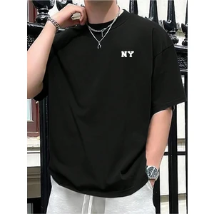Erkek Siyah Ny Baskılı Oversize Tişört