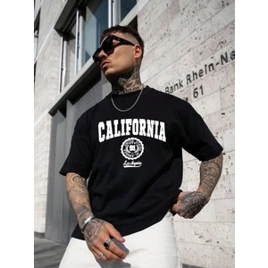 Erkek Siyah California United State 91  Baskılı Oversize Tişört